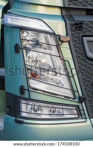 truck headlight closeup