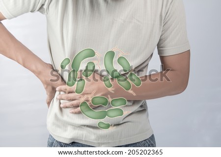 Man stomach ache and bacteria.