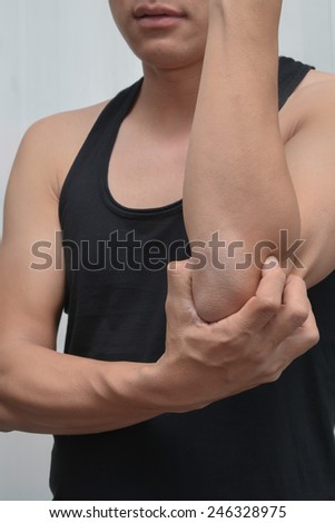 Men Tennis elbow inflammation.