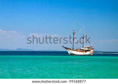 Sailboat in the ocean against blue sky