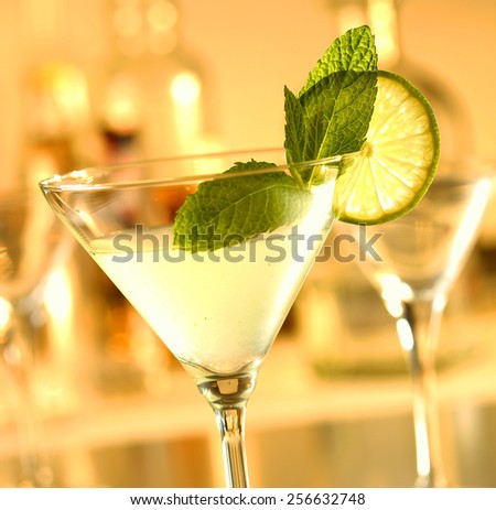 A fresh mojito cocktail in a martini glass