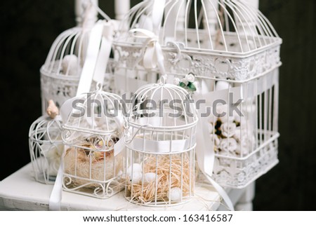 Image of bird cages on the chair.