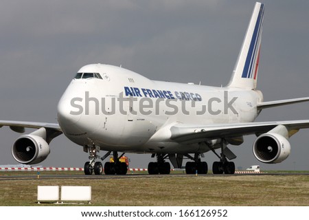 Paris, France - March 29: Air France Cargo Boeing 747-428f/Er/Scd Taxis Around Cdg Airport On March 29, 2010. Air France Is The French Flag Carrier.