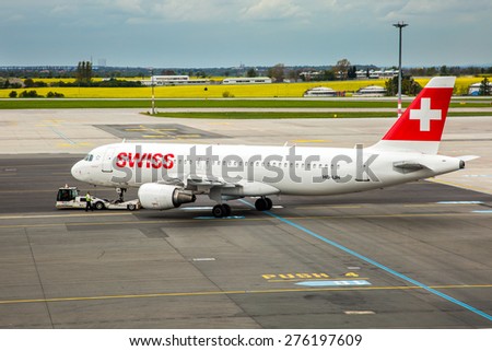 PRAGUE, CZECH REPUBLIC - MAY 03: Swiss International Air Lines Airbus A320-214 taxis at PRG Airport on May 03,2015. Swiss International Air Lines is the flag carrier airline of Switzerland.