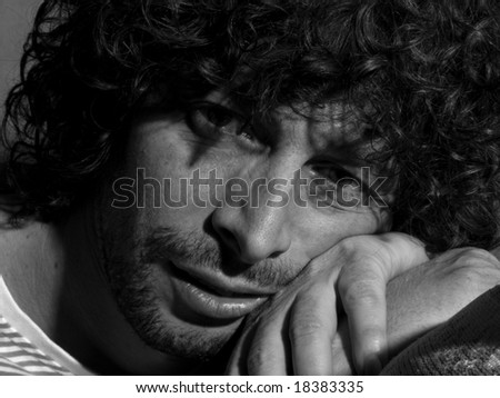 Portrait of thoughtful man black and white