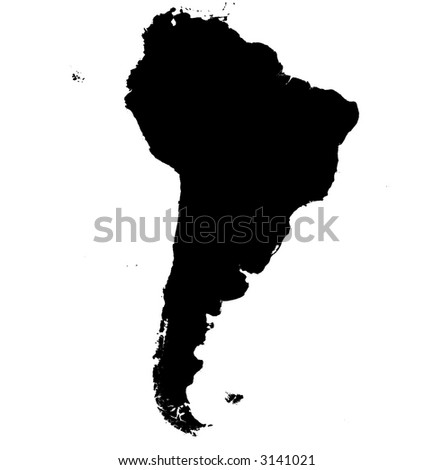 stock photo : Black and white map of South america. Mercator projection.