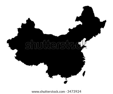 stock photo : Detailed isolated black and white map of China
