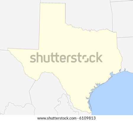 Map of Texas with country borders, ocean and neighbor countries