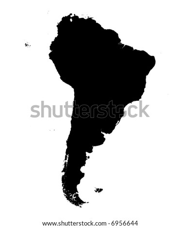 stock photo : detailed South America continent map. black and white, 
