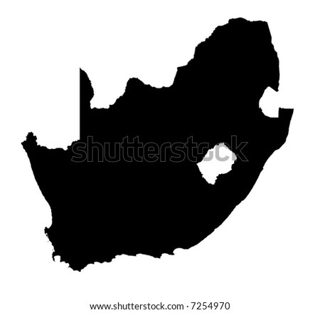 stock photo : Detailed map of South Africa, black and white.