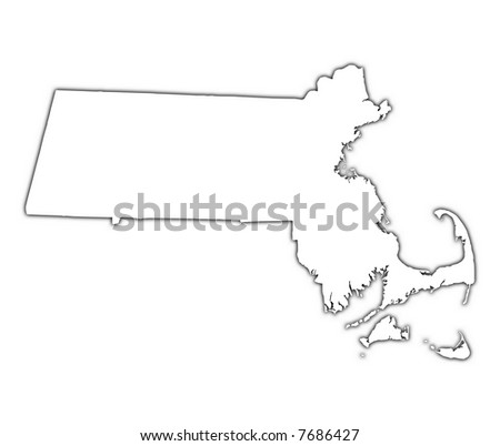 Massachusetts (Usa) Outline Map With Shadow. Detailed, Mercator