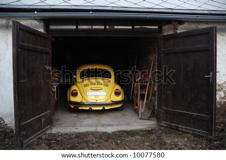 stock photo Oldtimer car in garage