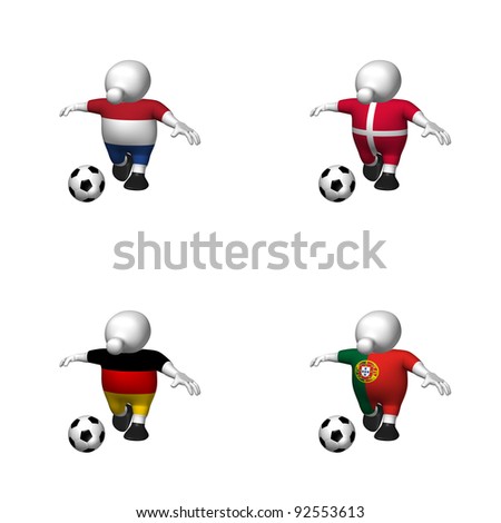 White 3D men with soccer ball in the colors of Netherlands, Denmark, Germany and Portugal/  Gruppe B