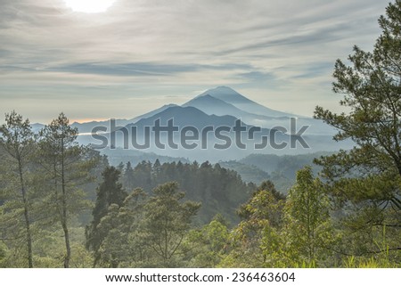 Trio Mountains of Bali (Mt Batur, Mt Abang, Mt Agung) in the Morning