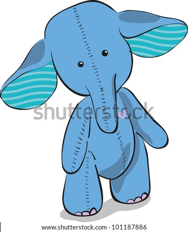cute blue elephant standing with bent head