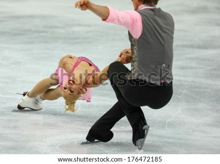 Sochi, RUSSIA - February 11, 2014: Stacey KEMP and David KING (GBR) on ice during figure skating competition of pairs in short program at Sochi 2014 XXII Olympic Winter Games