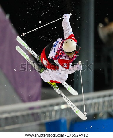 SOCHI, RUSSIA - FEB 10, 2014: Marc-Antoine GAGNON (CAN) at Men's Moguls Final of Freestyle skiing at Sochi 2014 XXII Olympic Winter Games