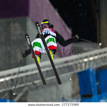 Sochi, RUSSIA - February 10, 2014: Giacomo MATIZ (ITA) at Freestyle skiing. Men's Moguls Qualification at Sochi 2014 XXII Olympic Winter Games