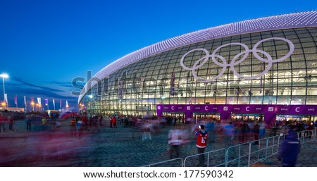 Sochi, Russia - February 16, 2014: Bolshoy Ice Dome During Ice Hockey Men\'S Prelim. Round - Group A Usa Ã?Â¢?? Rus Match At Sochi 2014 Xxii Olympic Winter Games