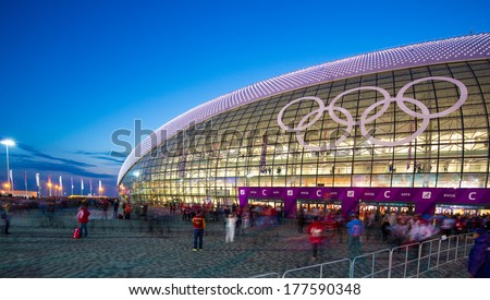 Sochi, Russia - February 16, 2014: Bolshoy Ice Dome During Ice Hockey Men\'S Prelim. Round - Group A Usa Ã?Â¢?? Rus Match At Sochi 2014 Xxii Olympic Winter Games