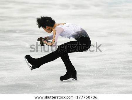 Sochi, RUSSIA - February 14, 2014: Yuzuru HANYU (JPN) on ice during figure skating competition of men free skating at Sochi 2014 XXII Olympic Winter Games