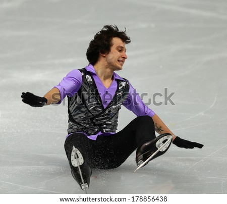Sochi, RUSSIA - February 13, 2014: Alexei BYCHENKO (ISP) on ice during figure skating competition of men in short program at Sochi 2014 XXII Olympic Winter Games
