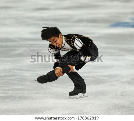 Sochi, RUSSIA - February 13, 2014: Michael Christian MARTINEZ (PHI) on ice during figure skating competition of men in short program at Sochi 2014 XXII Olympic Winter Games