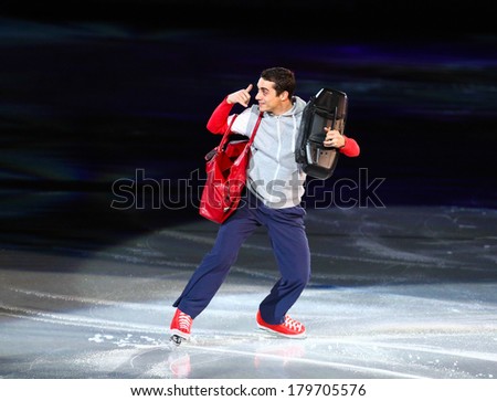 Sochi, RUSSIA - February 22, 2014: Javier FERNANDEZ at Figure Skating Exhibition Gala at Sochi 2014 XXII Olympic Winter Games