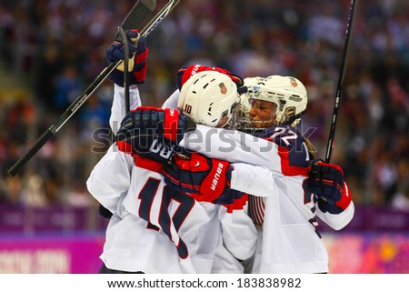 Sochi, RUSSIA - February 20, 2014: Kacey BELLAMY (USA) at Canada vs. USA Ice hockey Women's Gold Medal Game at the Sochi 2014 Olympic Games