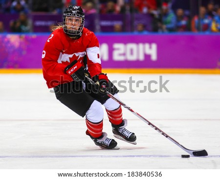 Sochi, RUSSIA - February 20, 2014: Meghan AGOSTA (CAN) at Canada vs. USA Ice hockey Women\'s Gold Medal Game at the Sochi 2014 Olympic Games