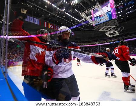 Sochi, RUSSIA - February 20, 2014: Ice hockey. Canada vs. USA Women\'s Gold Medal Game at the Sochi 2014 Olympic Games
