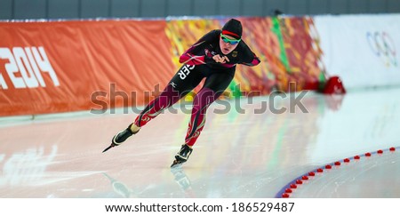 Sochi, RUSSIA - February 19, 2014: Stephanie BECKERT (GER) on lane during Speed Skating. Ladies\' 5000 m at the Sochi 2014 Olympic Games