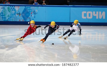 Sochi, RUSSIA - February 18, 2014: Kexin FAN (CHN) No.109 at Ladies\' 1000 m Short Track Heats at the Sochi 2014 Olympic Games