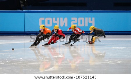 Sochi, RUSSIA - February 18, 2014: Deanna LOCKETT (AUS) No.101 at Ladies\' 1000 m Short Track Heats at the Sochi 2014 Olympic Games