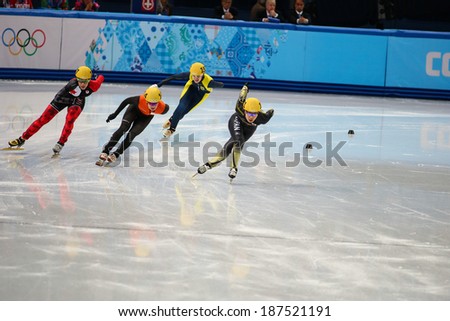 Sochi, RUSSIA - February 18, 2014: Yui SAKAI (JPN) No.131 at Ladies\' 1000 m Short Track Heats at the Sochi 2014 Olympic Games