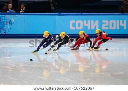 Sochi, RUSSIA - February 18, 2014: Suk Hee SHIM (KOR) No.139 at Ladies' 1000 m Short Track Heats at the Sochi 2014 Olympic Games