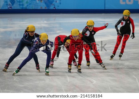 Sochi, RUSSIA - February 18, Suk Hee SHIM (KOR), No 139 at Ladies\' 3000 m Heats Short Track Relay at the Sochi 2014 Olympic Games