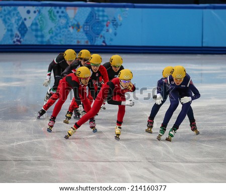 Sochi, RUSSIA - February 18, Kexin FAN (CHN), No 109 at Ladies\' 3000 m Heats Short Track Relay at the Sochi 2014 Olympic Games