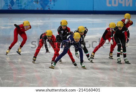 Sochi, RUSSIA - February 18, Suk Hee SHIM (KOR), No 139 at Ladies\' 3000 m Heats Short Track Relay at the Sochi 2014 Olympic Games