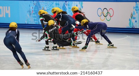 Sochi, RUSSIA - February 18, Arianna FONTANA (ITA), No 113 at Ladies\' 3000 m Heats Short Track Relay at the Sochi 2014 Olympic Games