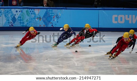 Sochi, RUSSIA - February 18, Kexin FAN (CHN), No 109 at Ladies' 3000 m Heats Short Track Relay at the Sochi 2014 Olympic Games
