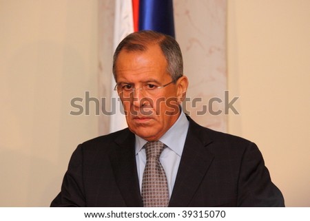 KHARKIV, - OCTOBER 6: Meeting of heads of foreign affairs ministries of Ukraine and Russia - Volodymyr Khandogiy and Sergei Lavrov in Kharkiv. October 6, 2009 in Kharkiv, Ukraine.Sergei Lavrov