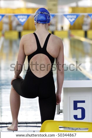 KHARKIV, UKRAINE - MARCH 31: Unidentified participant of Ukrainian winter swimming championship, March 31, 2010 in Kharkov, Ukraine.