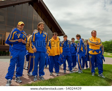KHARKIV, UKRAINE - MAY 22: Ukrainian National football team players during visit to Superior golf club, May 22, 2010 in Kharkov, Ukraine