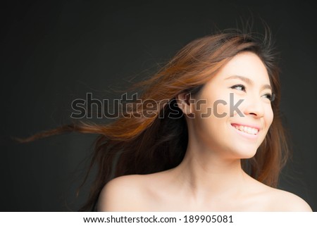 beautiful girl and wind blow hair , hair blow asia girl, south east asian