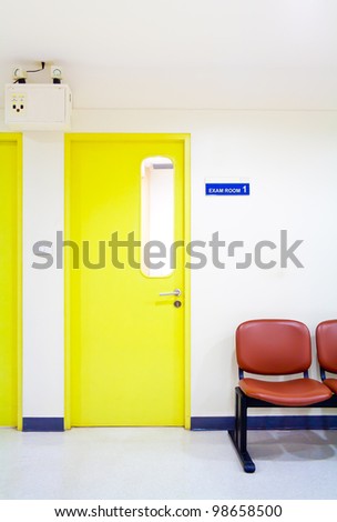 Front of exam room in hospital