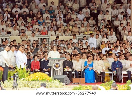 MANILA - JUNE 30: Pres. Aquino deliver a speech in The Inauguration of the President on June 30, 2010 in Manila Philippines. Pres. Benigno Aquino III is the 15th president of the Philippines