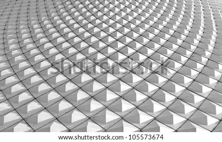 White metallic pyramid of tiles roof, architecture background.