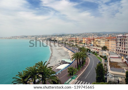 Panoramic view city of Nice in France. Luxury resort of French riviera.