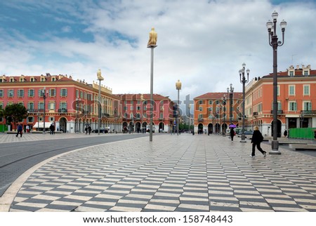 NICE, FRANCE - APRIL 27: The Place Massena on April 27, 2013 in Nice, France. The square was reconstructed in 1979.